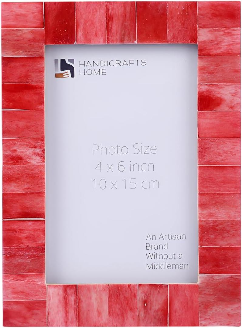 Handicrafts Home 4x6 Christmas Decor Red Picture Frame  Handmade Bone Inlay Photo Frame for Christmas Gifts, Valentines Day Gift, Colorful Farmhouse Decor, Vintage Home Decor & Living Room Wall Art