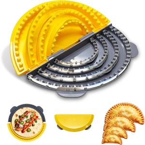 Adjustable 4 In 1 Empanada Maker Press - 4/6/8/10 Inch Large Tortilla Sealer with Steel Cutting Blade,Leak Proof Wave Tooth Design for Wraps,Burritos,Tortilla,Pasties,Pierogi,Pastelitos,Dumplings