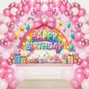 Rainbow Happy Birthday Backdrop Pink Bow Rainbow Photography Background for Girls Baby Shower Birthday Party Cake Table Decoration (8x6FT)