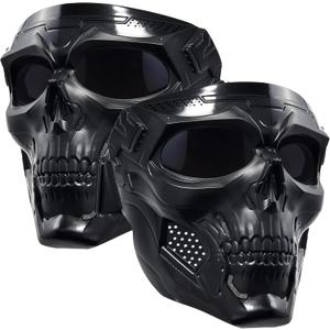 Motorcycle Face Mask Full Face,Dirt Bike Goggles Motocross, ATV, Offroad, Riding Racing Goggles for Men Women (2 Skullgrey Lens)