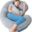 QUEEN ROSE Pregnancy Pillow, E Shaped Body Pillows for Sleeping Support, 60 Inch Maternity Pillow for Pregnant Women with Cooling Silky Cover, Grey