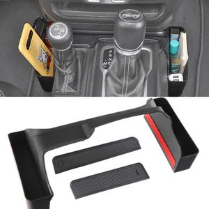 YOCTM Gear Shifter Console Side Storage Box Compatible with 2018-2025 Jeep Wrangler JL JLU Rubicon Sport Sahara Gladiator JT Shifter Side Tray Interior Accessories Black Fits 4Door