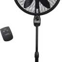 Lasko Oscillating Cyclone Pedestal Fan, Adjustable Height, Timer, Remote Control, 3 Speeds, for Bedroom, Living Room, Home Office, 18", Black, 1843