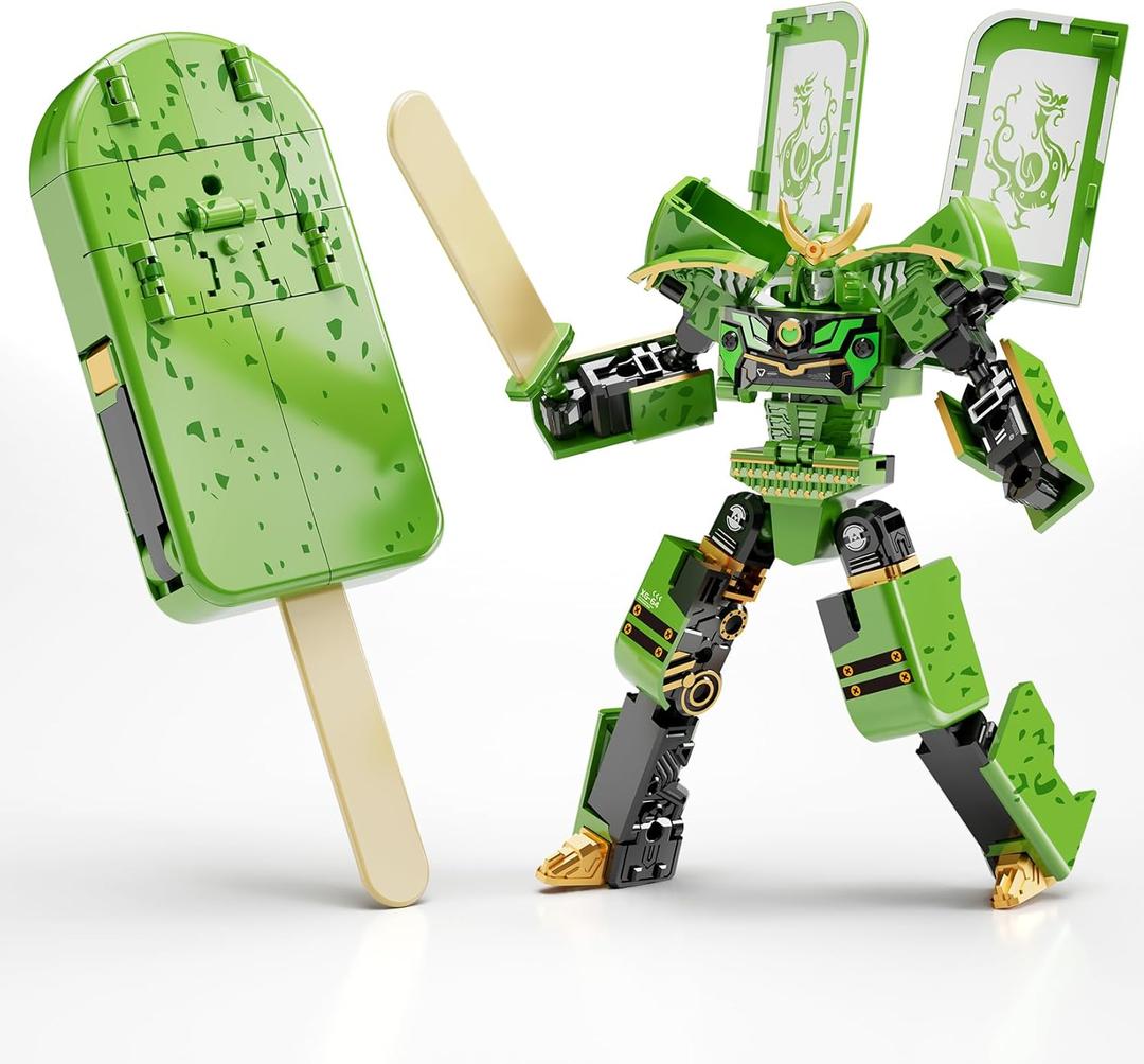 BOZOBO Ice Cream Transforming Toy, 2 in 1 Popsicle Transform into Robot Action Figure, DIY Transformation Figure Toys for Kids & Adults Action Figures for Boys Party Favors Gift (Green)