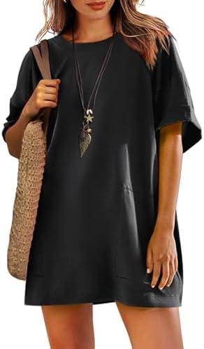LUXVEER Womens Oversized T Shirt Dress Short Sleeve Crewneck Tunic Tops Basic Summer Casual Mini Short Dresses with Pockets, Large
