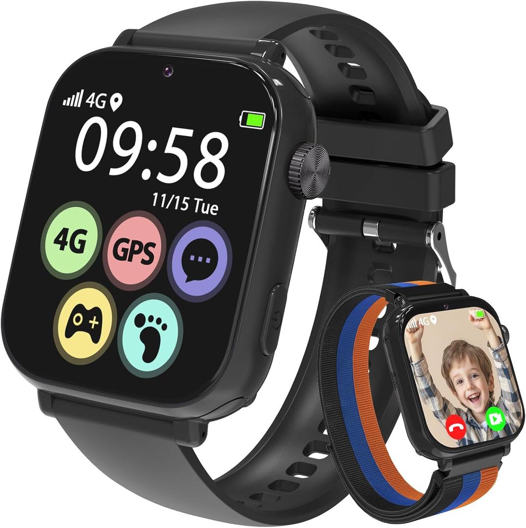 AXYWINBO Kids Smart Watch for Boys Girls 4g GPS Call Text-Smart Watch for Kids Game Camera Pedometer Alarm Clock Calculator-Kid Watches for Boys Girls 4-12 Age Gifts, Black