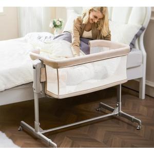Baby Bassinet Bedside Sleeper, 3-in-1 Rocking Bassinet with Wheels, 6-Height Adjustable Crib with Breathable Mesh, Soft Mattress for Newborns & Infants