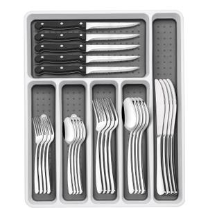 49-Piece Silverware Set with Organizer, Heavy Duty Stainless Steel Flatware Set for 8, Cutlery Utensil Sets with Steak Knives, Rust-proof, Mirror Polished, Dishwasher Safe, Heavy Duty