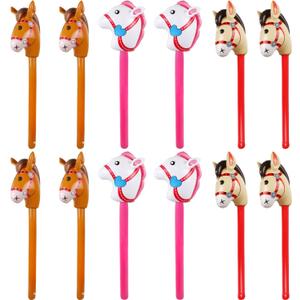 12PCS Inflatable Stick Horse, Blow Up Horse Head on Stick Pony Costume Western Cowboy Cowgirl Baby Shower Birthday Party Decorations Halloween Supplies Favors Props, 38 Inches (Multicolor)