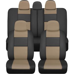BDk Faux Leather Car Seat Cover Full Set - Front & Rear Split Bench Beige Seat Covers for SUV & Truck Seat Covers, Airbag Compatible - Interior Protective Seat Covers for Car Seats & Car Accessories