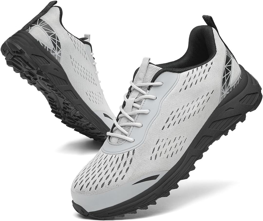 VikoViren Steel Toe Shoes for Men Women Comfortable Lightweight Safety Work Shoes Non Slip Puncture Proof Indestructible Construction Steel Toe Sneakers (13.5 Women/12 Men, Grey Black)