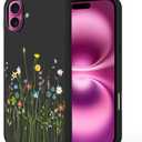 Unov Case Designed for iPhone 16, Black Phone Case with [Anti-Slip Embossed Pattern], Shockproof Slim Protective [Anti-Scratch TPU] Back Cover, Floral Bouquet