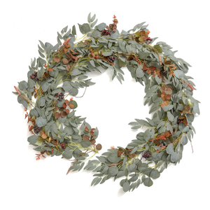 Ling's Moment Eucalyptus Flower Greenery Garland with Willow Leaves 2pcs, 5.9ft Hanging Italian Ruscus Vines Rustic Wreath Swags for Table Centerpieces Wedding Arch Decor, Terracotta Flowers