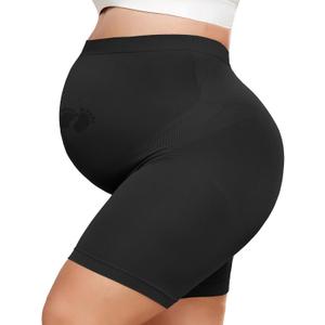 Maternity Shapewear for Under Dresses Over Belly Pregnancy Underwear Mid-Thigh High Waist Shorts Panties for Baby Shower (Black, L)