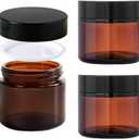 2oz Jars with Lids, HOA Kinh 3 Pack Amber Glass Jars with Lids Empty Cosmetic Containers Round Airtight Glass Jar with Black Lid for Storing Lotions Powders Ointments