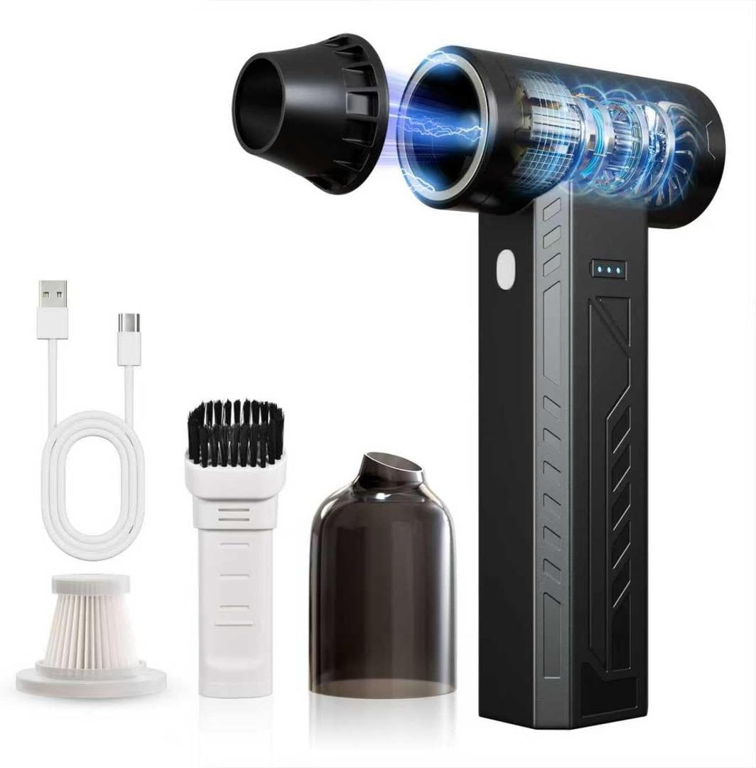 Duster 13458RPM Electric Air Duster 2.147G 3.22 Gear Adjustable Rechargeable Fan Dryer Cleaning Air Blower Vacuum Cleaner ZIHONGSE, Black