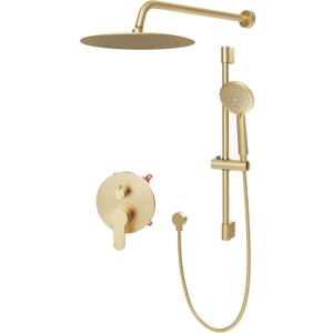 Gabrylly Shower System, High Pressure 12" Rain Shower Head with Handheld Shower, Wall Mounted Slide Bar Shower Faucet Set Complete, Shower Combo Set with Shower Valve,Brushed Gold