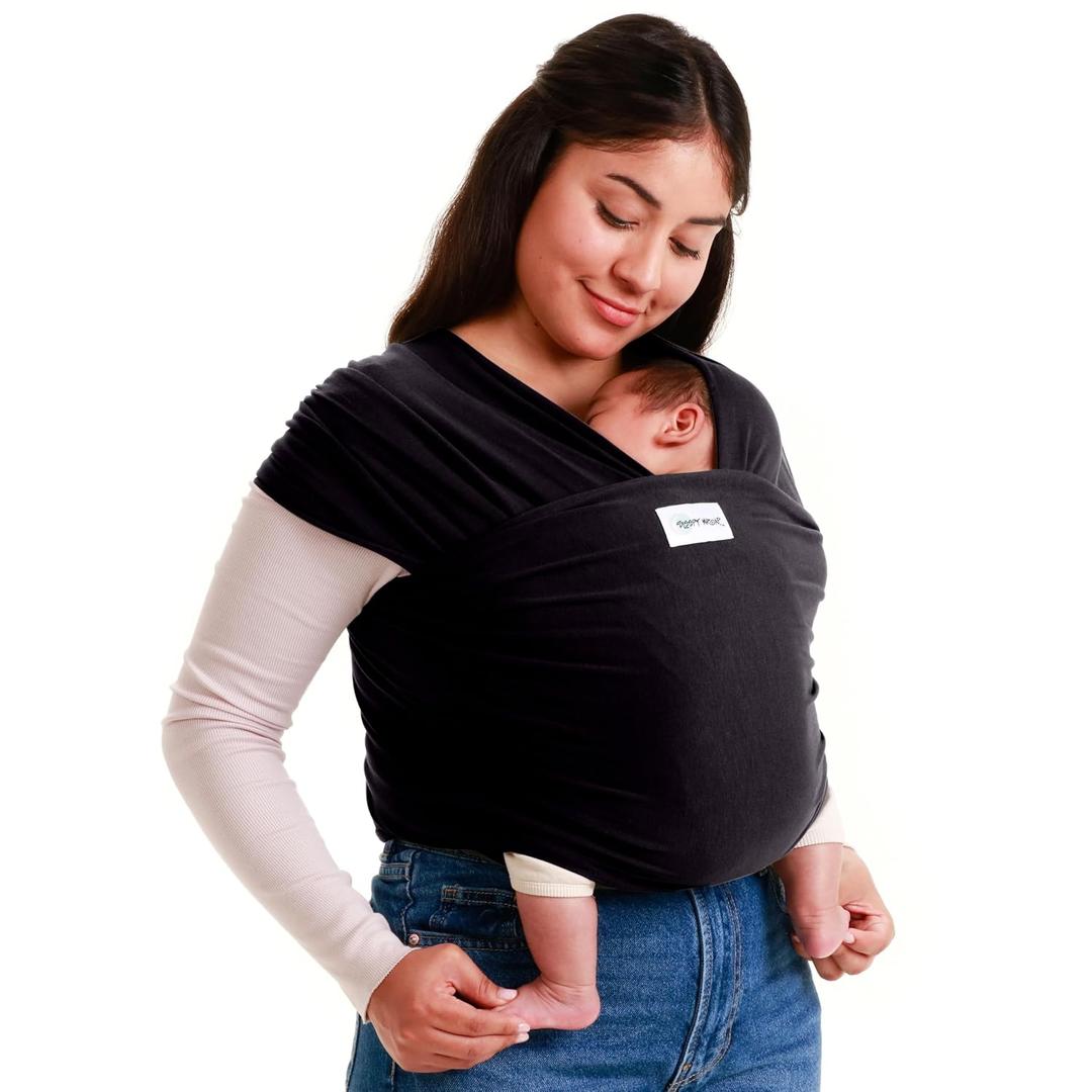 Sleepy Wrap Baby Carrier Newborn to Toddler 7-35 lbs - Lightweight, Breathable Baby Wrap Carrier - Stretchable, Ergonomic Baby Sling Carrier for Hands Free Support and Bonding (Black)