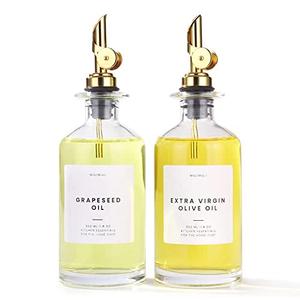 Molimoli - Premium Olive Oil Dispenser Bottles for Kitchen with Pourer - Oil and Vinegar Dispenser Set, Glass Dispenser for Kitchen, Dispenser Bottle of 350ml, Pack of 1, Gold 