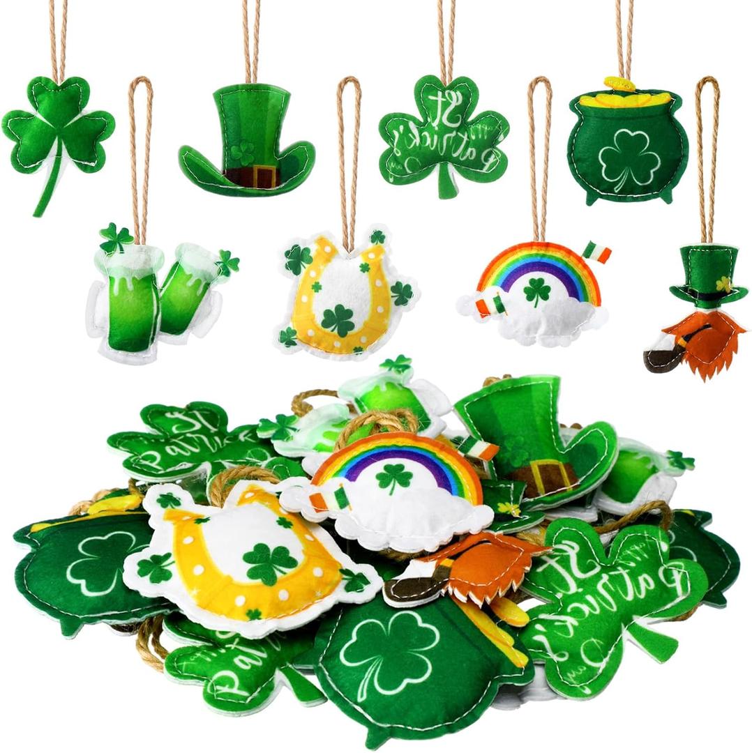 Hahafelt 24 Pcs St. Patrick's Day Felt Ornaments 3D Shamrock Ornaments for Small Tree Good Luck Clover Hanging Decoration Irish Gnome Decor Set for Green Craft Gifts Home Window Shelf Party Supplies