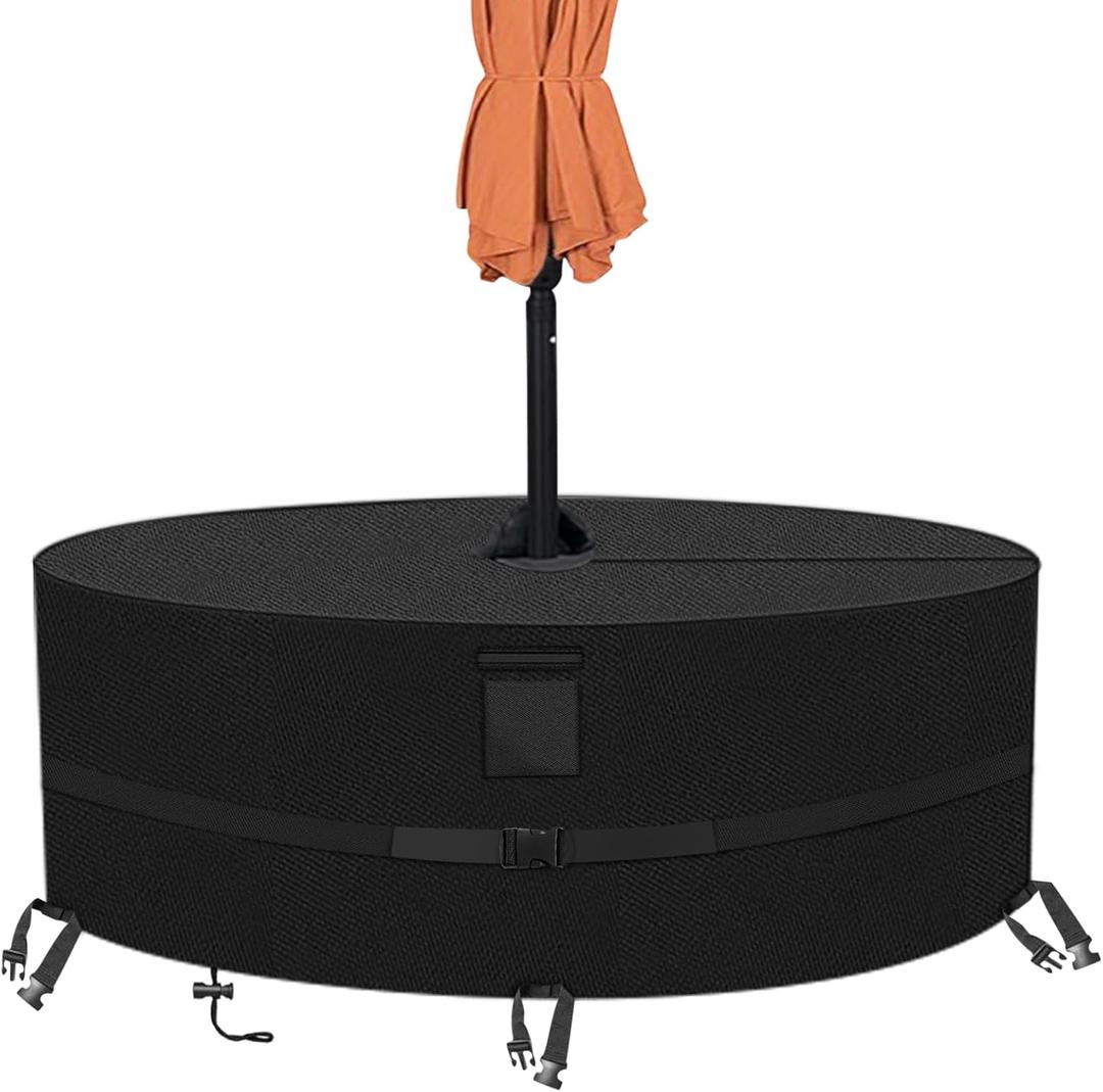 Kovshuiwe Round Patio Table Cover with Umbrella Hole - 60" Dia x 23.6" H Heavy Duty Waterproof 600D Oxford Fabric Outdoor Lawn Patio Furniture Covers (Cover SizeNOT Table Size) (Black) Kovshuiwe Round Patio Table Cover with Umbrella Hole - 60" Dia x 23.6" H Heavy Duty Waterproof 600D Oxford Fabric Outdoor Lawn Patio Furniture Covers (Cover SizeNOT Table Size) (Black)
