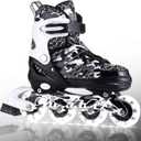 Kuxuan Boys Adjustable Inline Skates with Light up Wheels, Fun Illuminating Skates for Kids Girls Youth (Medium(Kids 13-3 US), Black Came)