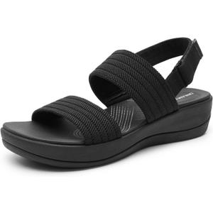DREAM PAIRS Women's Walking Sandals Lightweight Soft Footbed Low Wedge Comfort Indoor Outdoor Flat Sandals (10, All Black)