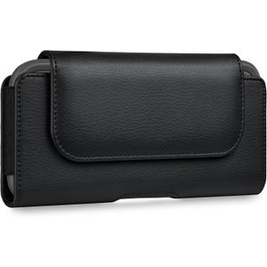 Leather Cell Phone Holster Case with Belt Holder Clip for iPhone Pro Max, Plus 17 16 15 14 13 12 16e, Samsung Galaxy FE, Plus S25 S24 S23 S22, L-Black