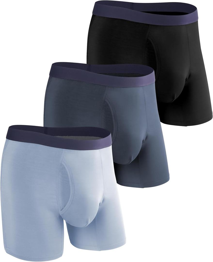 Incontinence Underwear for Men, Long Leg Soft Leakproof Washable Reusable Light Absorbency Boxer Briefs 3 Pack (Multicolor01, Medium)