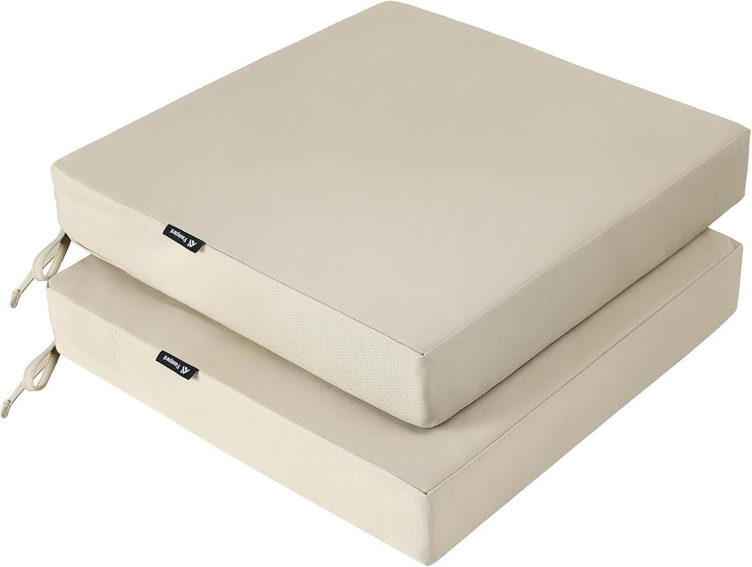 Favoyard Patio Chair Cushions 20 x 20 x 3 Inch Waterproof Outdoor Seat Cushions for Patio Furniture 3-Year Color Fastness Garden Sofa Couch Chair Pads with Handle & Adjustable Straps Set of 2, Beige