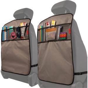 Lusso Gear Heavy Duty Kick Mats (2 Pk) - Back Seat Protector, Sag Proof, Waterproof, Car Back Seat Cover for Kids Who Make Big Messes, 3 Reinforced Storage Pockets, Premium Oxford Fabric (Gray) (3 Pockets)