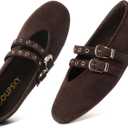 Mary Jane Shoes for Women Mesh Ballet Flats with Adjustable Double Buckle Strap Comfortable Slip On Dress Shoes for Daily
