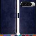 SUANPOT for Google Pixel 9 Pro XL 6.8" 5G Wallet case with RFID Blocking Credit Card Holder,Flip Book PU Leather Protective Cover Women Men for Pixel 9 Pro XL Phone case Blue