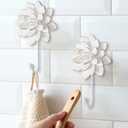 Guichifun Flower Shaped Decorative Wall Hooks - 2pcs Resin White Vintage Decor Hanger for Keys, Bags, Towels Bathroom Living Room Kitchen Home Decoration Gift 4 x 1.5 x 7 Inch