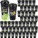 Skylety 50 Pcs Graduation Cups 2025, 16 oz Reusable Coffee Plastic Cups with Lids Graduation Party Cups for Grad Party Supplies Decorations Graduation Gift for Students Friends Classmates (Black)