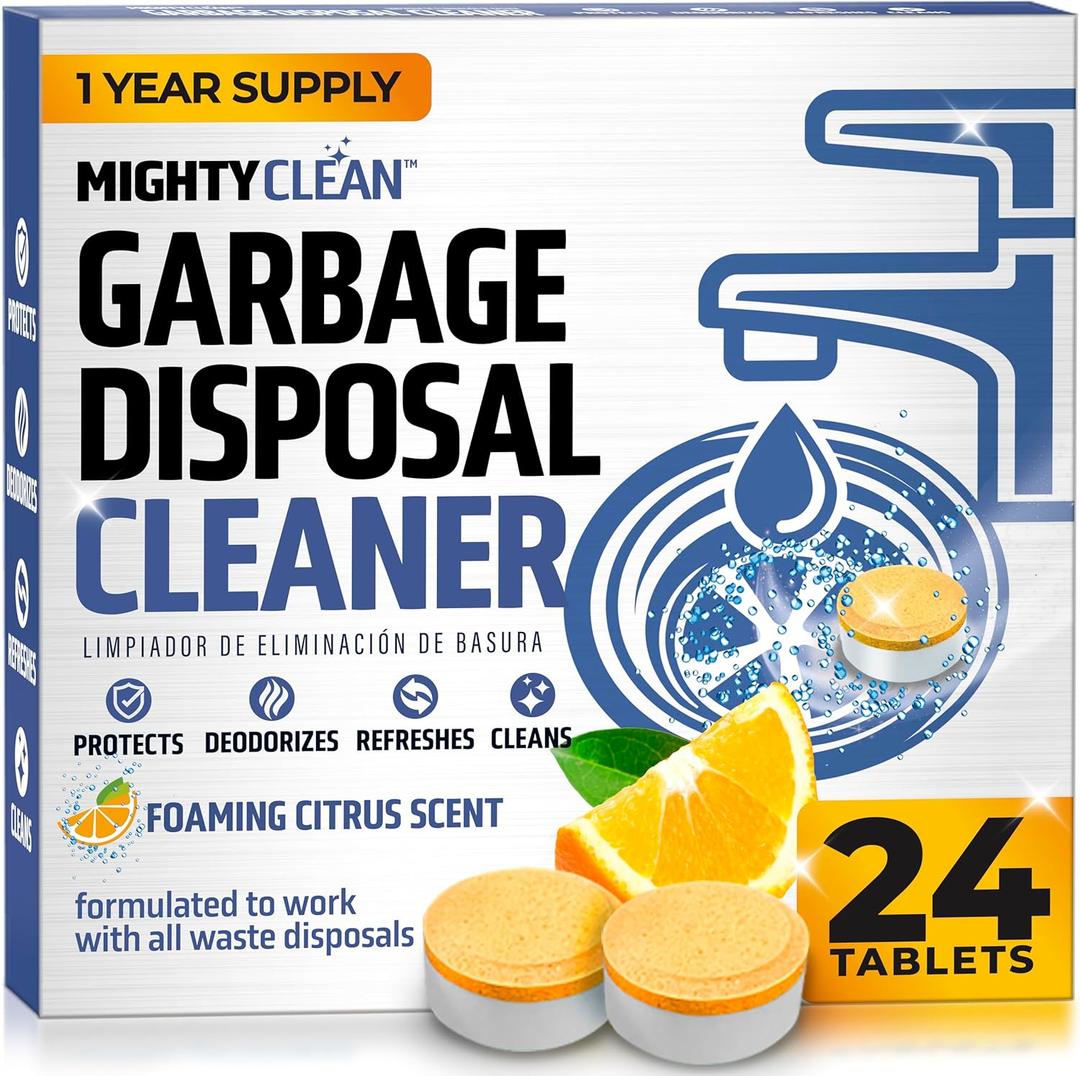 Garbage Disposal Cleaner And Deodorizer Tablets 24 Pack - 1 Year Supply Kitchen Sink Cleaner And Deodorizer, Septic Safe Foaming clean, Lemon Scent, Removes Odor-Causing Residues