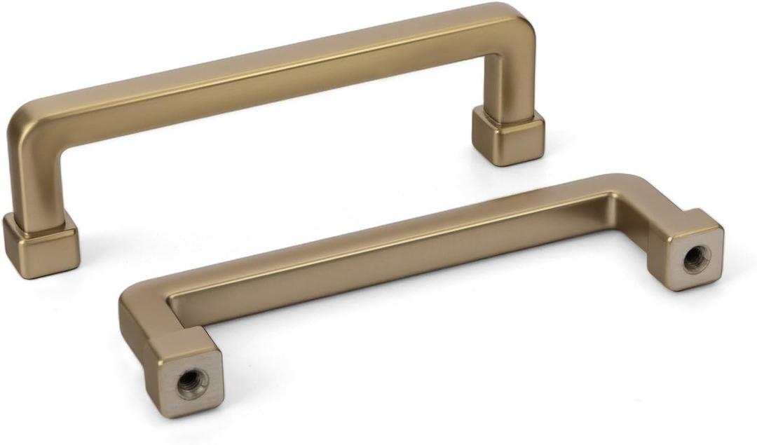 Haliwu 12 Pack 3-3/4 Inch Champagne Bronze Cabinet Handles Square Drawer Pulls Zinc Alloy Hardware for Dresser Kitchen Cupboard (3-3/4 inch(96mm) hole center spacing)