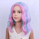 PATTNIUM Kids Child Rainbow Wig Short Wavy Colorful Wig Multicolor Wigs Girls Synthetic Cosplay Halloween Party Costume Wigs
