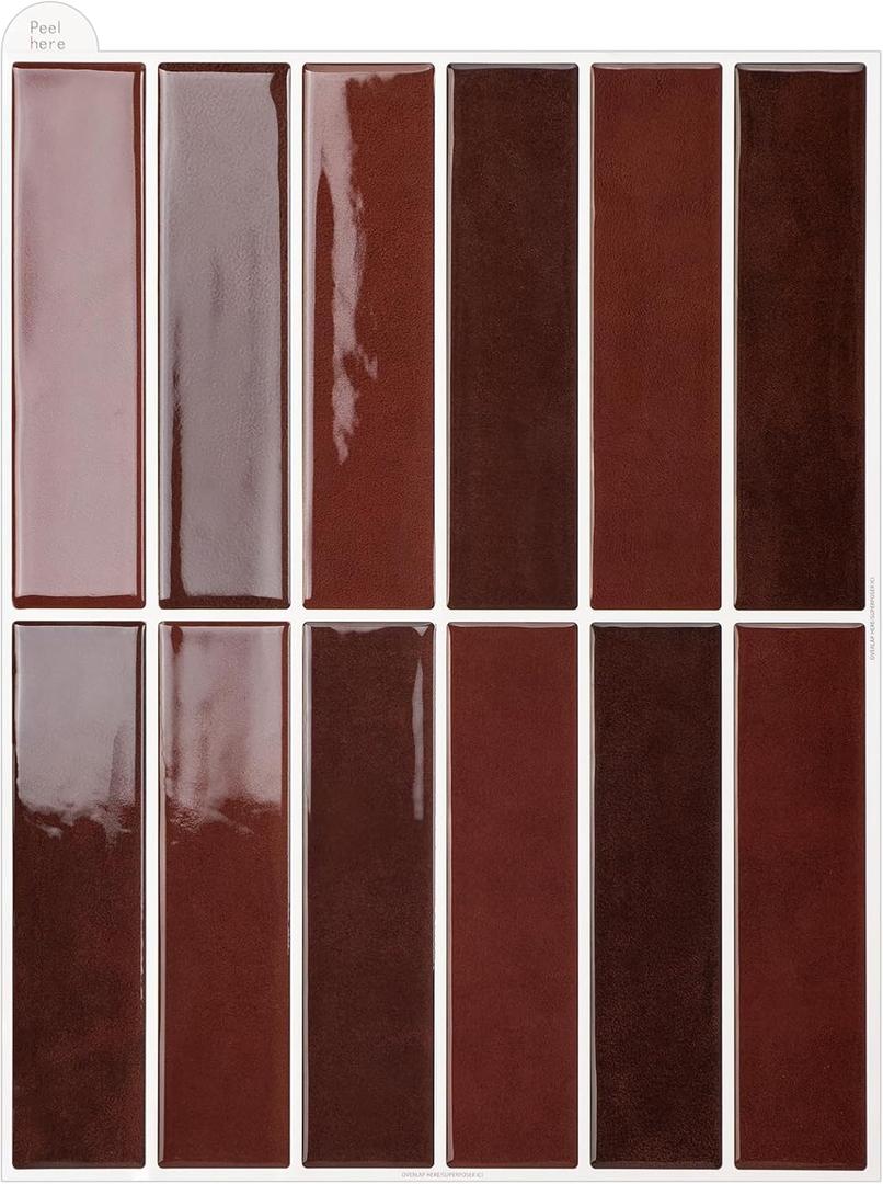 10-Pack Peel and Stick Backsplash Tiles, 11.4×9 Inch Vintage Red Self Adhesive 3D Vinyl Wall Tiles for Kitchen, Bathroom and Camper