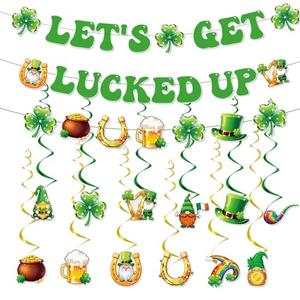 St. Patricks Day Party Decorations Include LET’S GET LUCKED UP Banners Hanging Swirls Leprechaun Shamrock Lucky Leaf Clover Irish St Theme Decor Supplies
