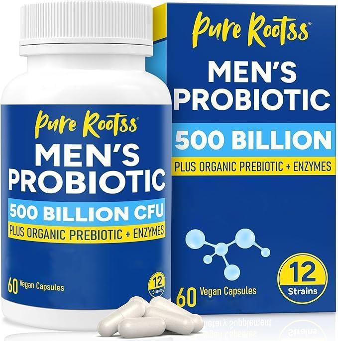 Probiotics for Men, 500 Billion CFUs & 12 Strains, Prebiotic & Probiotic, Cranberry, Saw Palmetto, Digestive Enzymes, Gut & Bloating, Lung Liver Prostate Support, 30-Day Supply