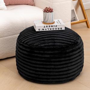 Asuprui Pouf Ottoman Unstuffed Ottoman Foot Rest Floor Pouf 20x20x12 Inches Round Bean Bag Chair Foldable Floor Chair Storage for Living Room Bedroom Black Stripe (Black Pouf Cover No Filler)