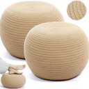 Briwooody 2 Pcs Handmade Round Cotton Knitted Low Pouf Ottoman