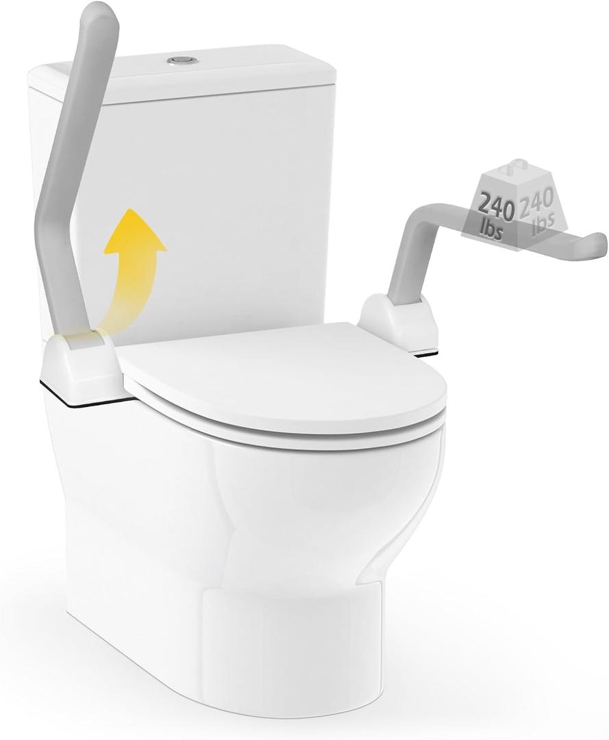 Dyna-Living Toilet Safety Rails 480lbs Load-Bearing Toilet Safety Frame with Flip Up Non-Slip Aluminum Alloy Armrest Toilet Assist Devices for Seniors Toilet Support Bars for Elderly Toilet Seat Rails (White)