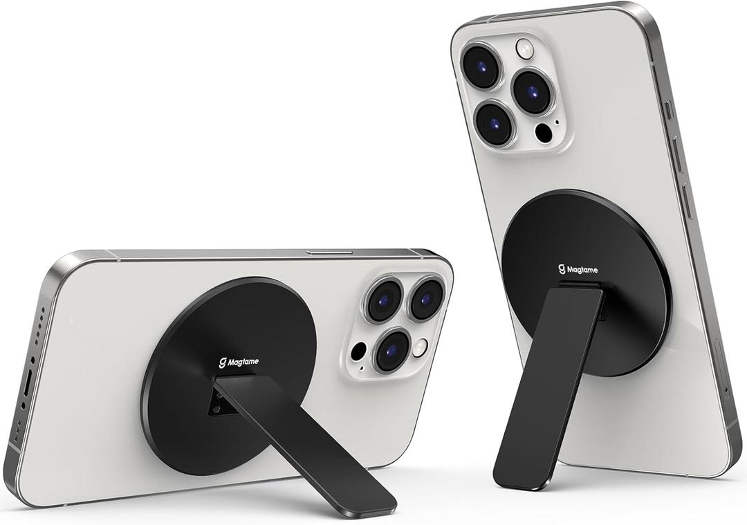 Magtame Magnetic Phone Stand Grip for Magsafe, Utral-Thin Snap-on Kickstand with Strong Magnetic Holder, 140 Adjustable for Hands-Free Travel, Work, Entertainment | Compatible with iPhone17-12, Black