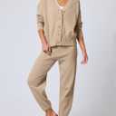 ANRABESS Women 2 Piece Lounge Sets 2025 Fall Outfits Casual Waffle Knit Cardigan Sweater Pant Set Travel Airport Clothes Khaki Small (S)