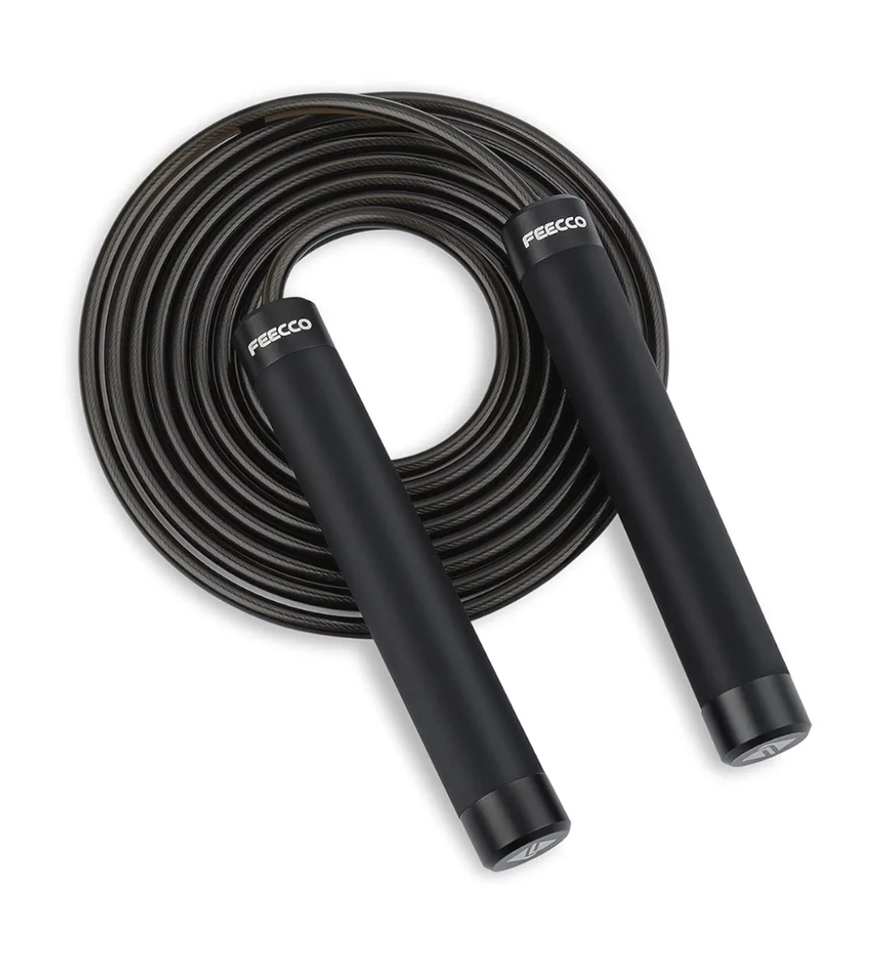 FEECCO 1/2 lb Weighted Jump Rope for Boxing, Cardio, Crossfit Workout, 8~11ft Range Adjustable Length Steel Ropes with Ball Bearings and Metal Handles, Suitable for Men and Women