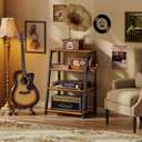 4-Tier AV Media Stand with 2 Hooks,Heavy Duty Stereo Cabinet Furniture-Large Stereo Rack and Game Console Stand,Wooden Record Player Stand,Audio Stand Perfect for DVD Players/Game Console/TV Box/Xbox