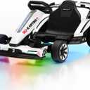 Firstness 24V 10AH Go Kart for Kids 800W Powerful Drift Cart with 4-Length Adjustable Seat Outdoor Ride On Toys Kids Driving Car with 3 Speed Mode Music Lights for Ages 6+ Boys & Girls, White