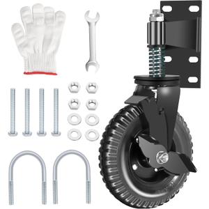 Heavy Duty Gate Wheel, 8 Inch Fence Wheels with Suspension for Wooden and Metal Tube Gate, 700lb Capacity, 360 Swivel Spring Loaded Use on Turf, Mud, Rubble, Slate W/brake